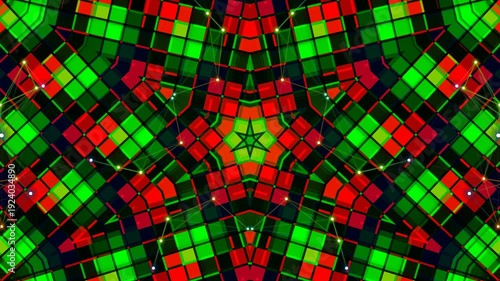 Kaleidoscope Pattern with Red Green Squares.
