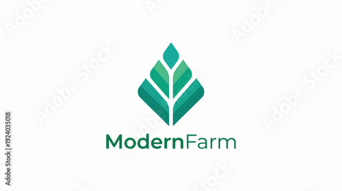 An elegant logo for ModernFarm featuring a stylized leaf design that symbolizes sustainability, growth, and produce freshness, reflecting a contemporary approach to farming.