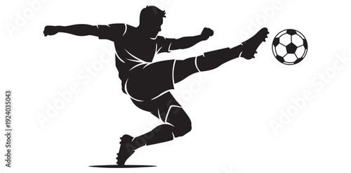 Soccer player kicking ball dynamic action sport silhouette professional athlete goal scoring victory celebration game
