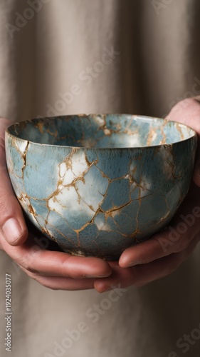 Elegant kintsugi bowl with gold-repaired cracks, showcasing wabi sabi beauty, artisan craftsmanship, and a serene, timeless aesthetic perfect for stylish interiors