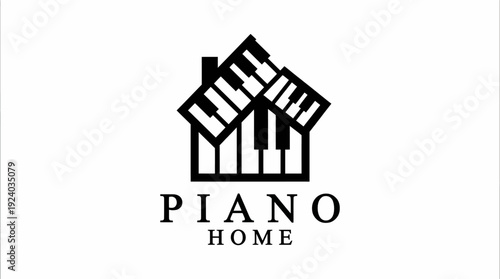 This logo features a house seamlessly merged with piano keys, symbolizing the harmony of music and home, perfect for a piano-related business or service.