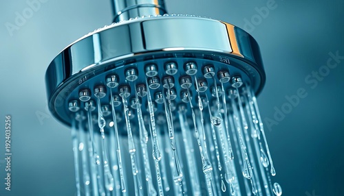 Close-up of modern chrome shower head with water droplets,  metal,  texture