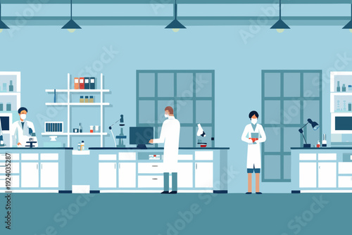 Scientists working in a modern laboratory setting with research equipment