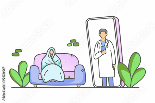 Telemedicine consultation a patient connects with a doctor via smartphone