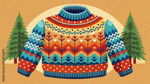 Illustration of a festive sweater and trees