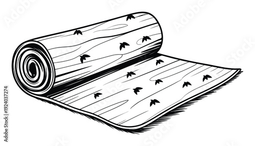 Rolled Up Mat with Leaves Vector Illustration