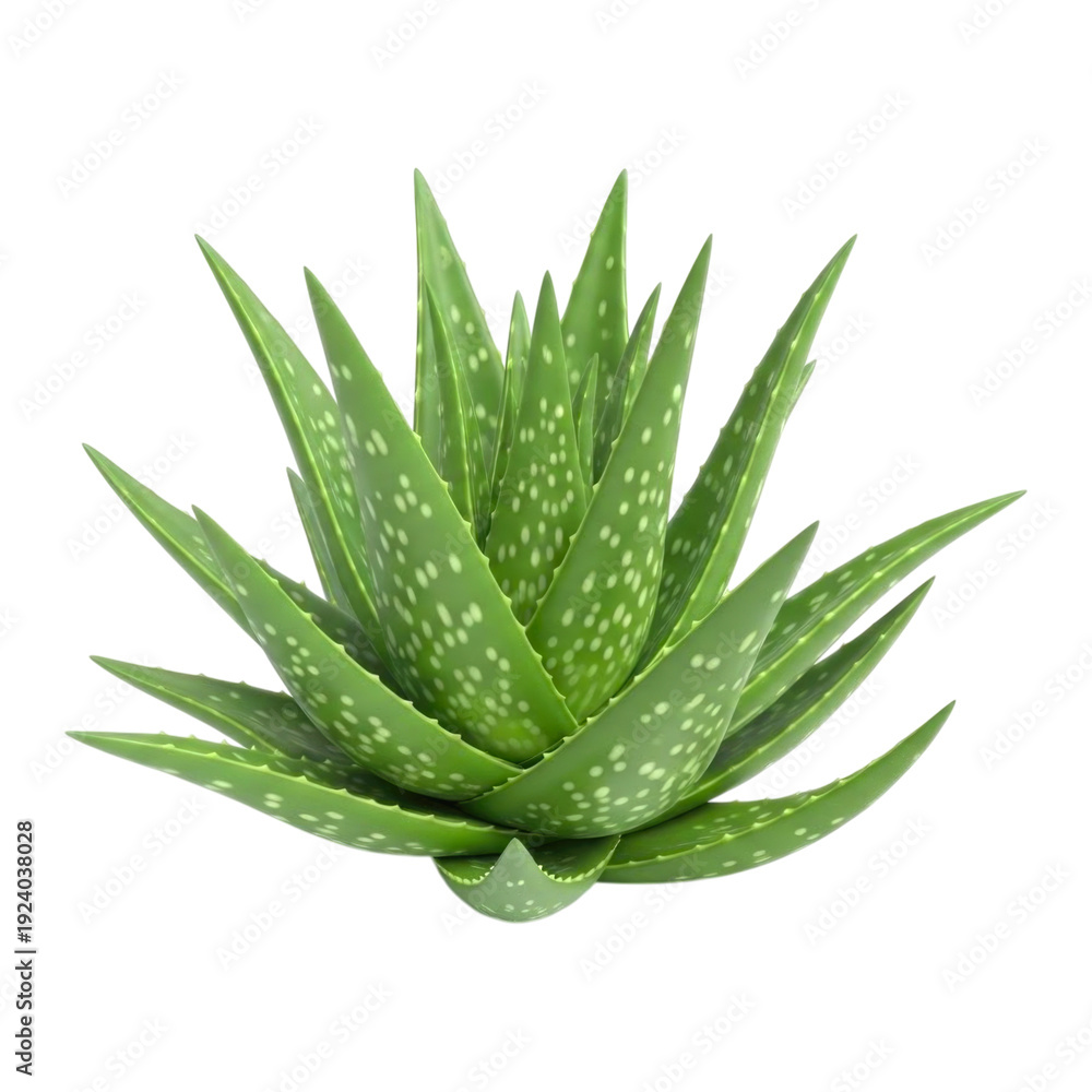 Obraz premium Green Aloe Vera Plant 3D Cutout Isolated on Transparent Background, High Detail Succulent PNG, isolated transparent bg, cutout PNG