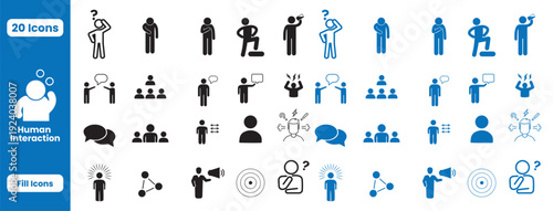 Human interaction icon set. 20 Editable line icons. Vector illustration. black and blue color variation available