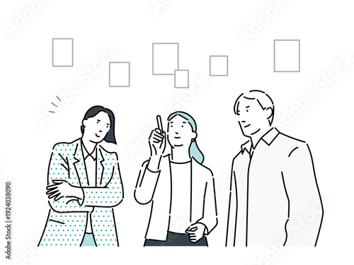 ミーティングするビジネスパーソンー担当採用ーメモを確認ービジネスチームのスタートアップイラスト素材