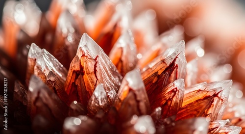 Macro View of Red Crystal Formation with Frost