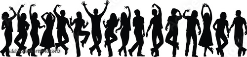 Black silhouettes of people dancing on white background 1