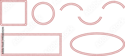 Red dotted line shapes including square rectangle circle and oval square shape rectangle shape circle shape