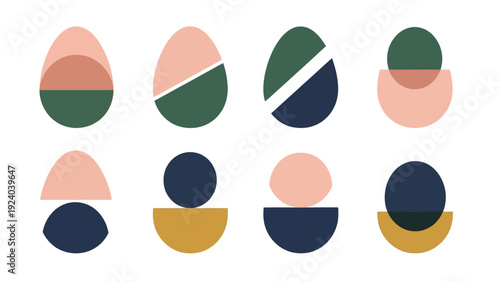 Abstract Geometric Shapes Easter Egg Icons Set, Modern Design Elements for Greetings and Celebrations