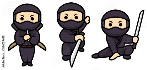 Set of cute ninja mascot designs.
