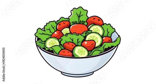 salad, bowl, food, cartoon, illustration, healthy, fresh, veggie, greens, lettuce, tomato, cucumber, herbs, meal, diet, nutrition, vegan, vegetarian, organic, natural, lunch, cuisine, cooking, kitchen