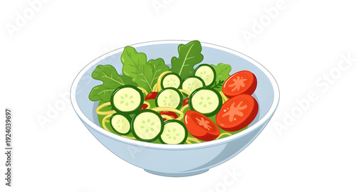 salad, bowl, food, cartoon, illustration, healthy, fresh, veggie, greens, lettuce, tomato, cucumber, herbs, meal, diet, nutrition, vegan, vegetarian, organic, natural, lunch, cuisine, cooking, kitchen