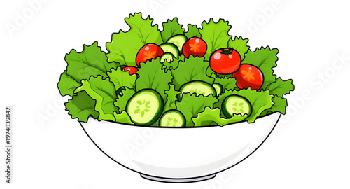 salad, bowl, cartoon, illustration, food, healthy, fresh, vegetables, greens, lettuce, tomato, cucumber, radish, meal, diet, nutrition, vegan, vegetarian, organic, natural, lunch, dinner, cuisine, coo