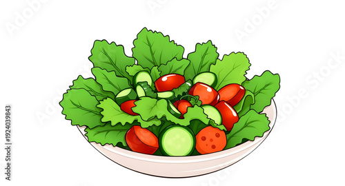salad, bowl, cartoon, illustration, food, healthy, fresh, vegetables, greens, lettuce, tomato, cucumber, radish, meal, diet, nutrition, vegan, vegetarian, organic, natural, lunch, dinner, cuisine, coo