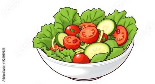 salad, bowl, food, cartoon, illustration, healthy, fresh, veggie, greens, lettuce, tomato, cucumber, spinach, meal, diet, nutrition, vegan, vegetarian, organic, natural, lunch, cuisine, cooking, kitch