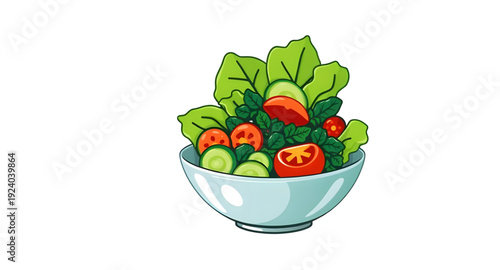 salad, bowl, food, cartoon, illustration, healthy, fresh, veggie, greens, lettuce, tomato, cucumber, spinach, meal, diet, nutrition, vegan, vegetarian, organic, natural, lunch, cuisine, cooking, kitch