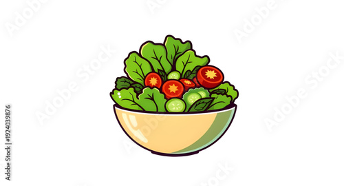 salad, bowl, cartoon, illustration, food, healthy, fresh, vegetables, greens, lettuce, tomato, cucumber, beans, meal, diet, nutrition, vegan, vegetarian, organic, natural, lunch, dinner, cuisine, cook