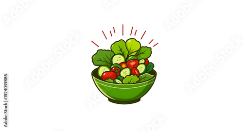 salad, bowl, cartoon, illustration, food, healthy, fresh, vegetables, greens, lettuce, tomato, cucumber, beans, meal, diet, nutrition, vegan, vegetarian, organic, natural, lunch, dinner, cuisine, cook