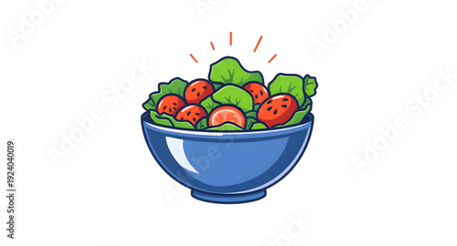 salad, bowl, cartoon, illustration, food, healthy, fresh, vegetables, greens, lettuce, tomato, cucumber, pepper, meal, diet, nutrition, vegan, vegetarian, organic, natural, lunch, dinner, cuisine, coo