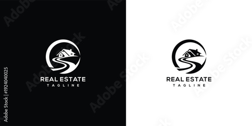 Real Estate Logo House Road Circle Emblem.