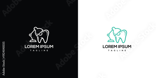 Dental Care Logo Tooth with Desk Lamp Icon.