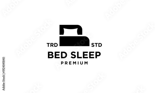 Minimalist black bed and pillow logo design forming letter B for sleep and comfort brand.
