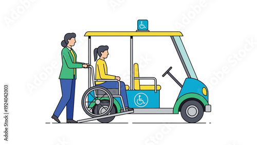 Wheelchair Accessible Vehicle with Transport Helper and Passenger