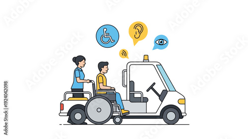 Wheelchair User and Caregiver with Accessible Transport Vehicle