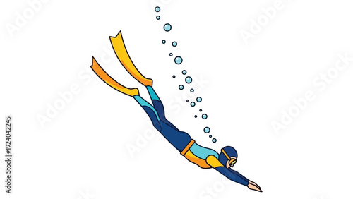 Scuba Diver in Flippers and Wetsuit Swimming Forward