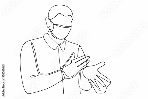 Continuous line drawing of a person clapping with hands together