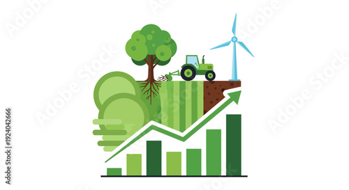 Green Economy Growth: Farming, Renewable Energy & Environmental Progress Illustration