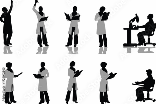 Silhouettes of people presenting working and studying in a minimalist style