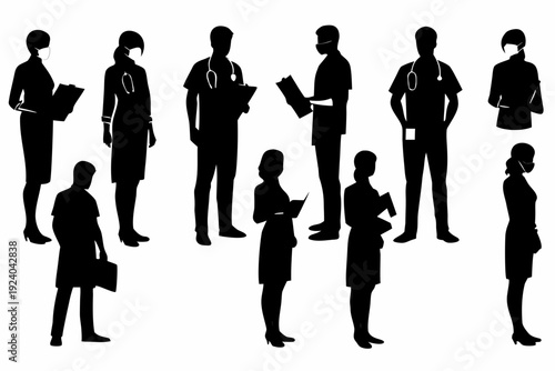 Silhouettes of diverse professionals standing in a group facing forward