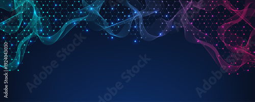 Molecular abstract structure and genetic engineering DNA. Healthcare and medicine background concept. Scientific research background. Wave flow. Innovation pattern. Vector illustration.