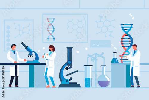 Scientists conduct research in a modern laboratory setting with scientific equipment
