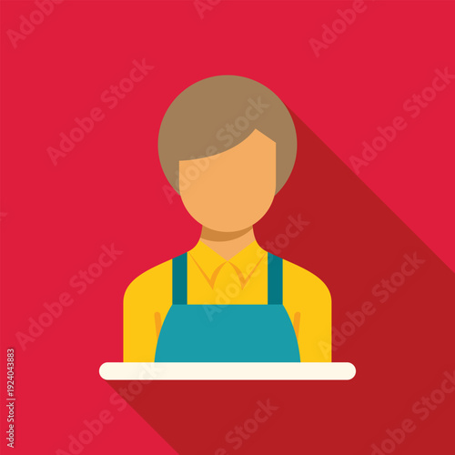 Female worker character wearing an apron, presented as a minimalist flat design icon