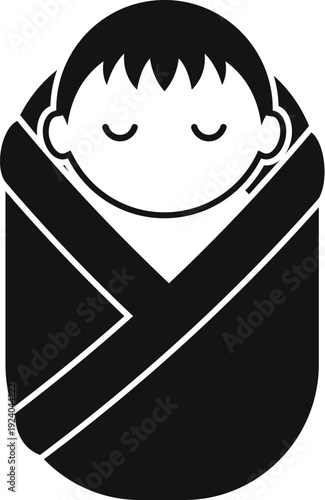 Baby swaddled, safe and sleeping peacefully, representing infancy and childcare