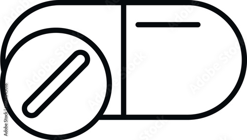 Outline icon representing pharmaceutical drugs like capsules and tablets for healthcare