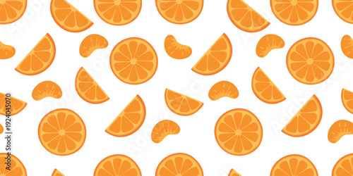  A vibrant seamless pattern composed exclusively of orange slices and mandarin segments. Perfect for kitchen decor, juice packaging, restaurant menus, and fresh food branding.