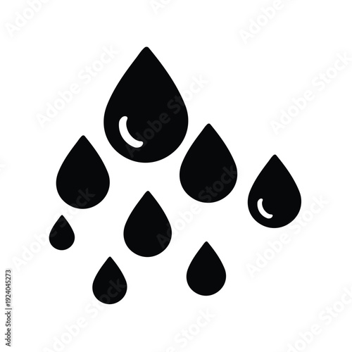 Water Droplets Icon Set — Black Solid Vector Illustrations Of Water Drops For Hydration, Weather And Conservation