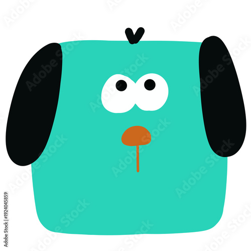 Cute Teal Dog Cartoon Face 