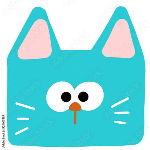 Cute Teal Cat Cartoon Face 