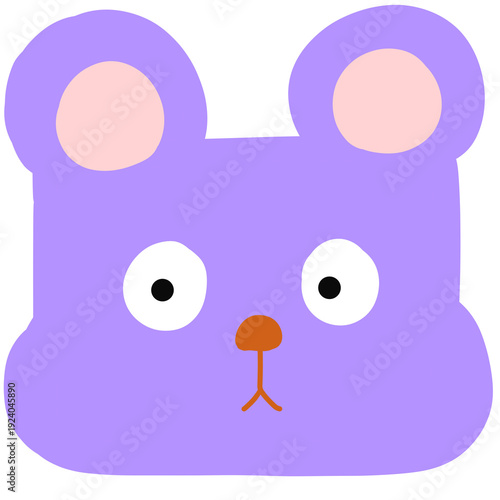 Cute Purple Mouse Cartoon Face 