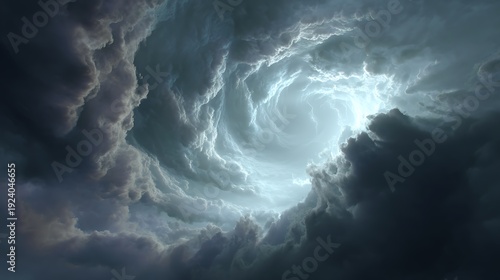 Dramatic stormy sky with swirling clouds and lightning