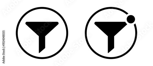 Filter funnel icon set with notification badge, minimal UI control symbol isolated on white background for app interface, dashboard navigation and web settings design