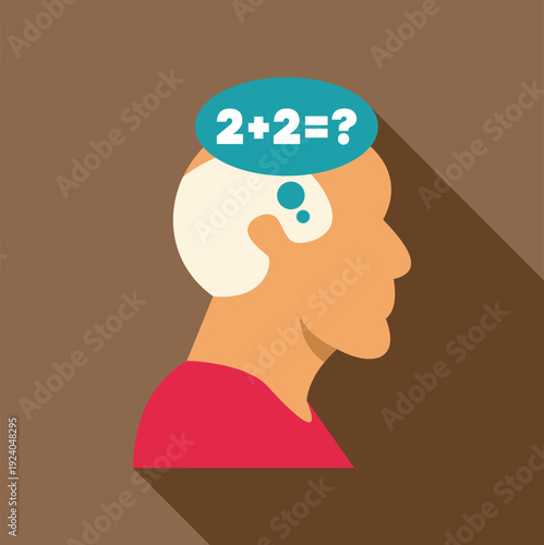 Senior person's head featuring a thought bubble with a simple math problem